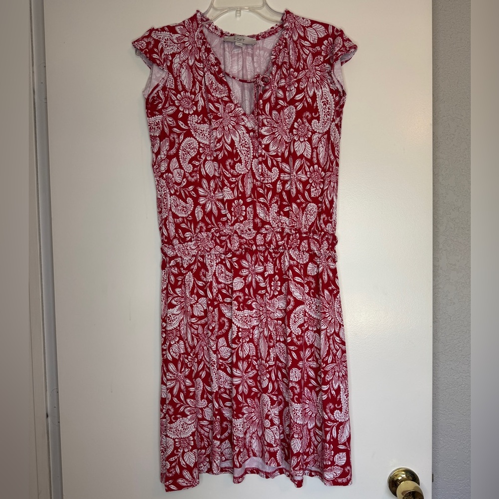 LOFT Red and White Floral Mini Dress